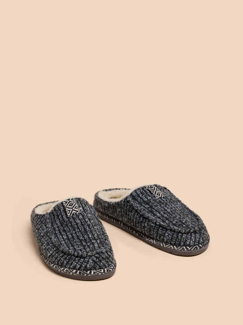 White Stuff Knitted Slip On Mule Slipper Charcoal Grey | 289643UWN