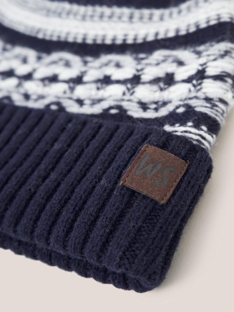 White Stuff Lambswool Fairisle Beanie Dark Navy | 798356THG