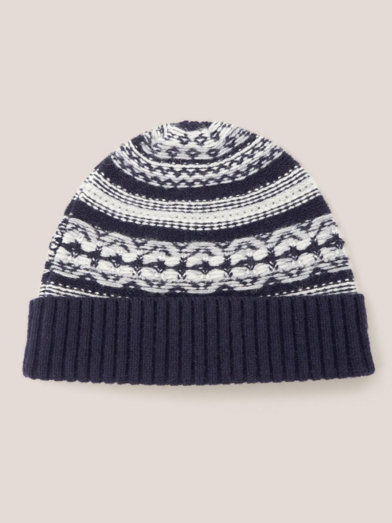 White Stuff Lambswool Fairisle Beanie Dark Navy | 798356THG