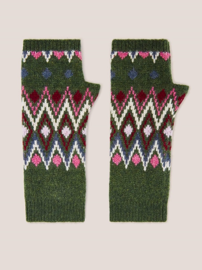 White Stuff Lambswool Fingerless Gloves Green Multi | 314257PWA