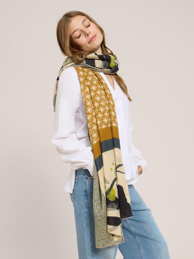 White Stuff Leaf Print Scarf Green Multi | 682547SYR