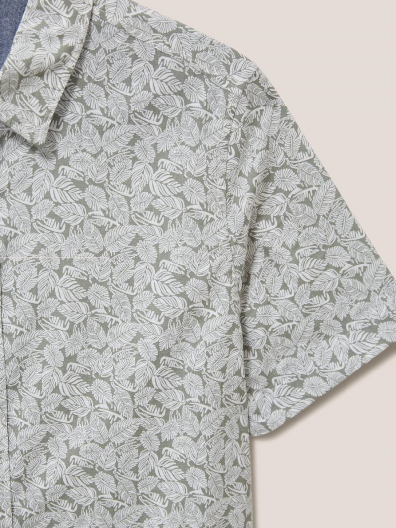 White Stuff Leaf Printed Slim Fit Shirt Dusty Green | 420915TLD