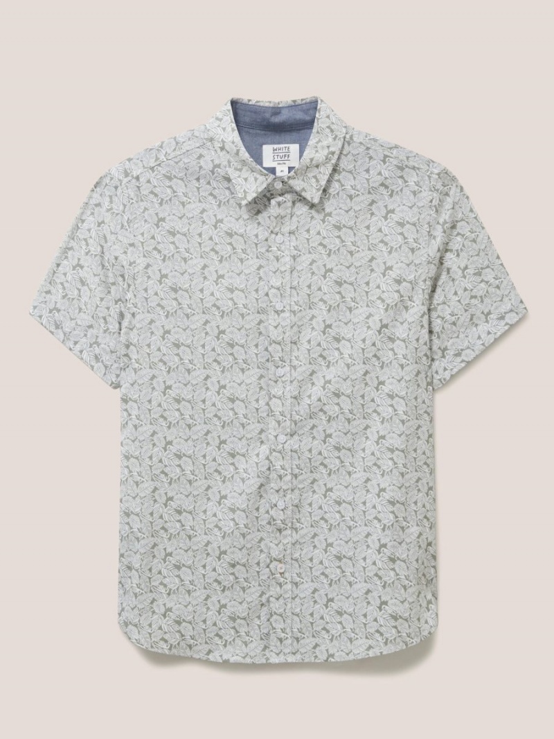 White Stuff Leaf Printed Slim Fit Shirt Dusty Green | 420915TLD