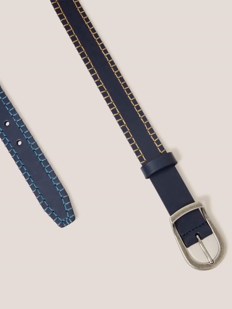 White Stuff Leather Ombre Stitch Belt Dark Navy | 641528DFX