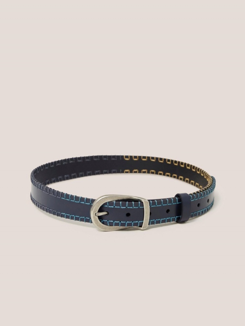 White Stuff Leather Ombre Stitch Belt Dark Navy | 641528DFX