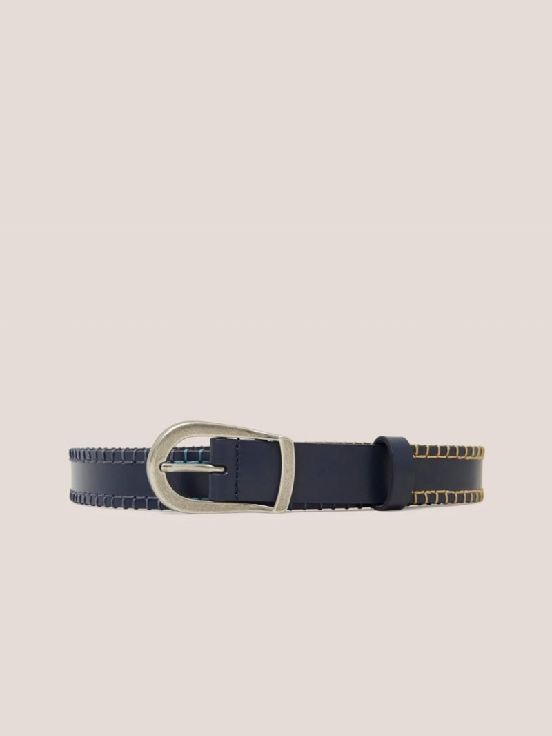 White Stuff Leather Ombre Stitch Belt Dark Navy | 641528DFX