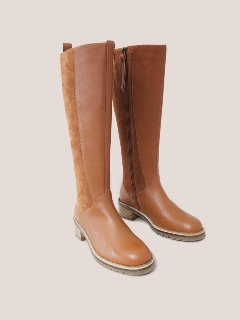 White Stuff Leather Serena Knee High Boot Dark Tan | 178290TLK