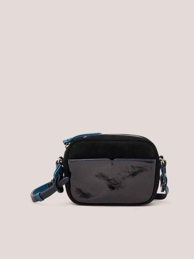 White Stuff Lexi Patent Mini Camera Bag Pure Black | 478391KGA