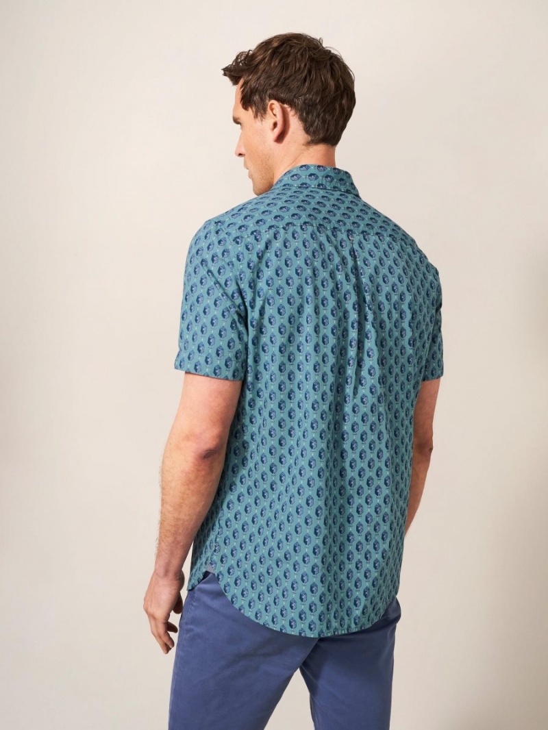 White Stuff Linear Fish Printed Ss Shirt Mint Green | 720631LYB