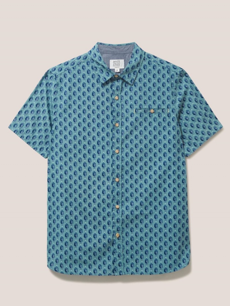 White Stuff Linear Fish Printed Ss Shirt Mint Green | 720631LYB