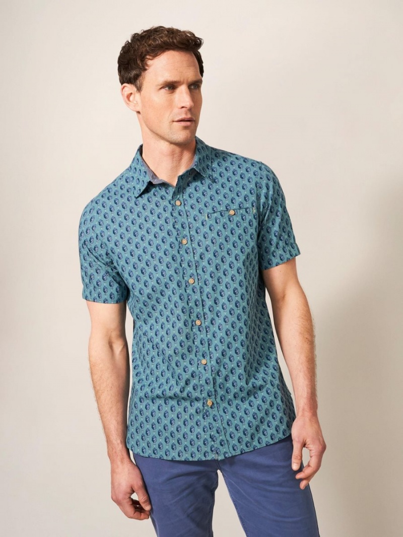 White Stuff Linear Fish Printed Ss Shirt Mint Green | 720631LYB