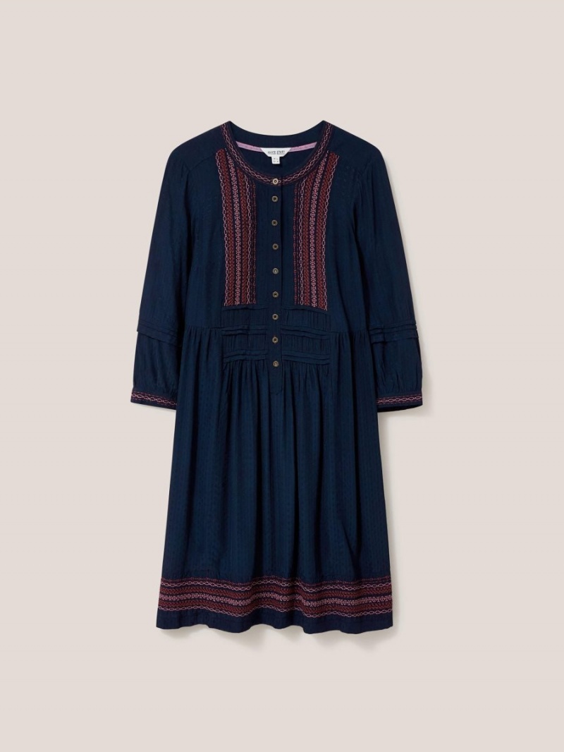 White Stuff Liv Embroidered Dress Navy Multi | 518476FVZ