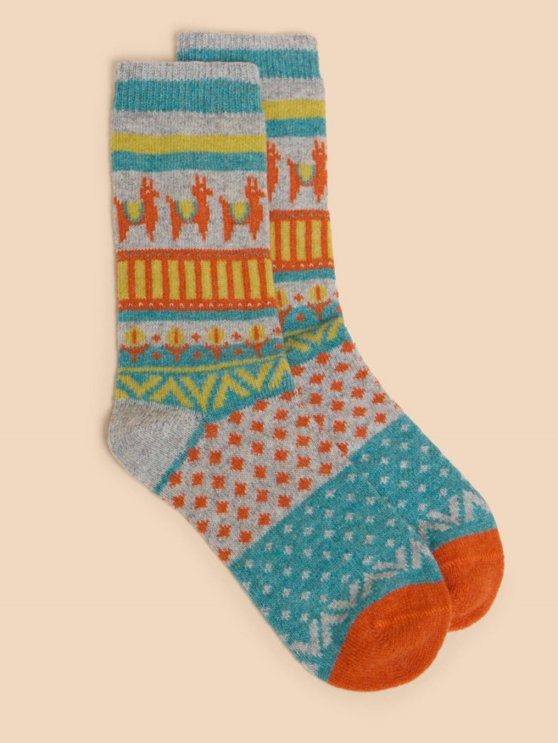 White Stuff Llama Wool Mix Sock Grey Multi | 936584RYH