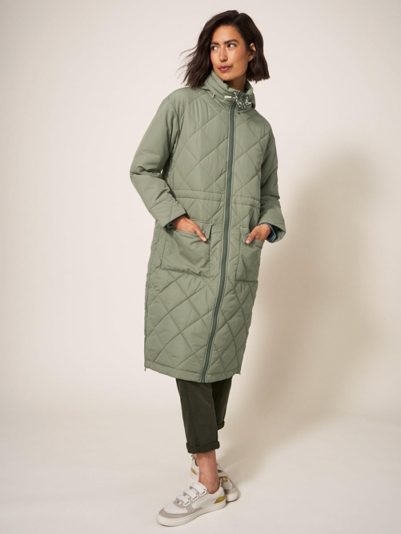 White Stuff Lorena Quilted Coat Mid Green | 031859TYV