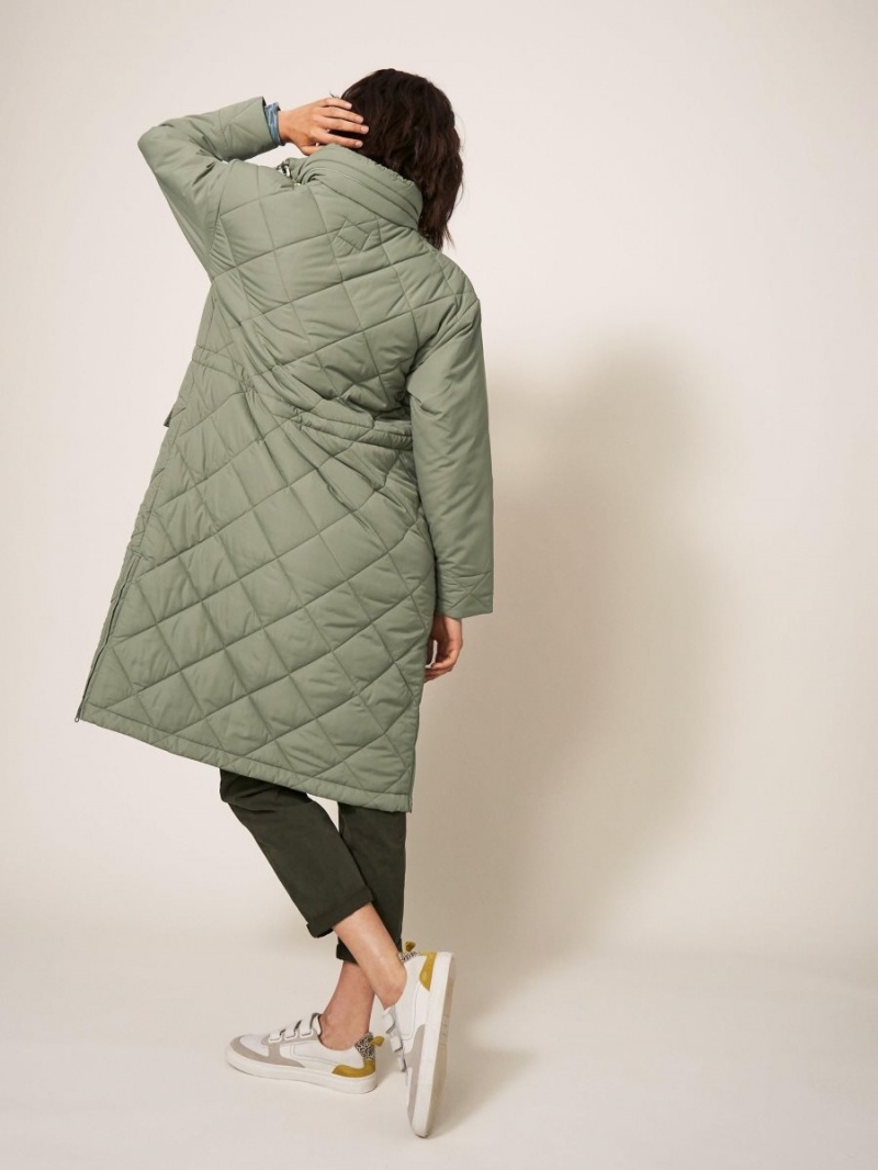 White Stuff Lorena Quilted Coat Mid Green | 031859TYV