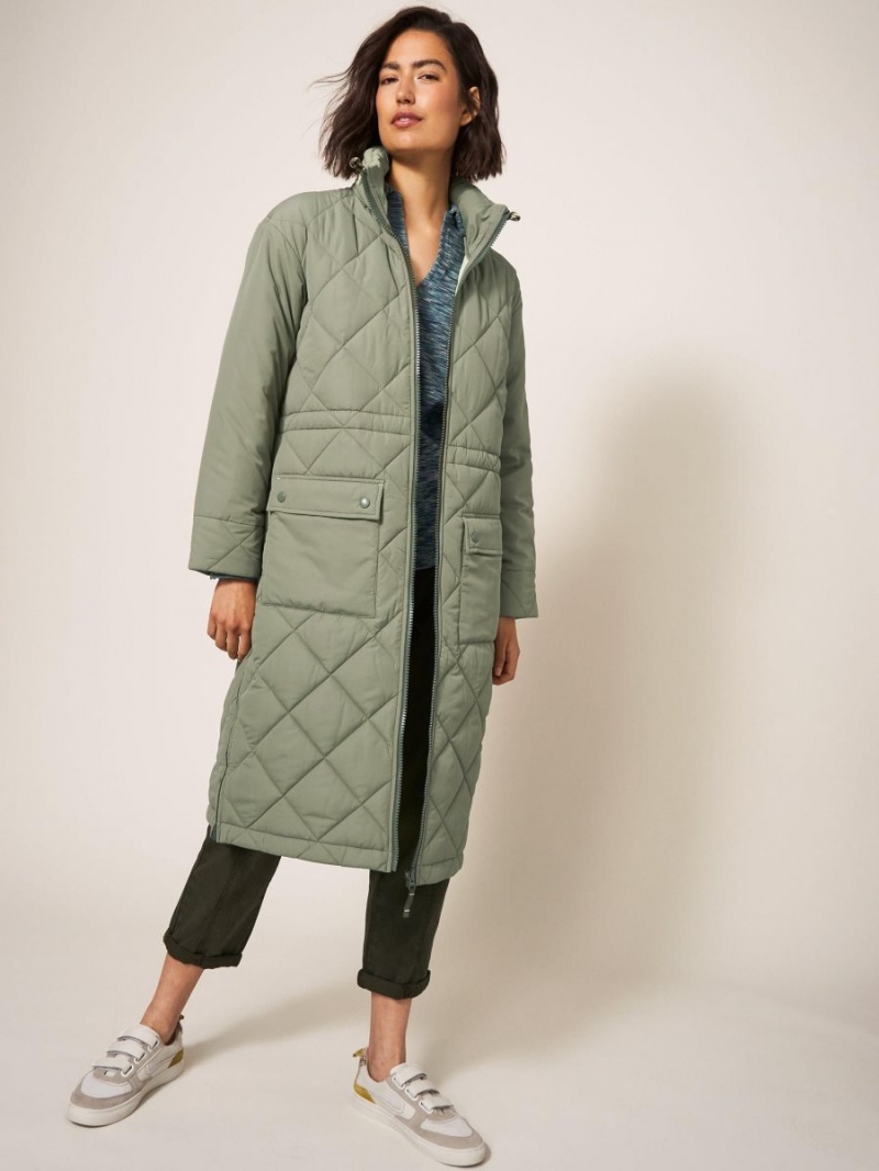 White Stuff Lorena Quilted Coat Mid Green | 031859TYV