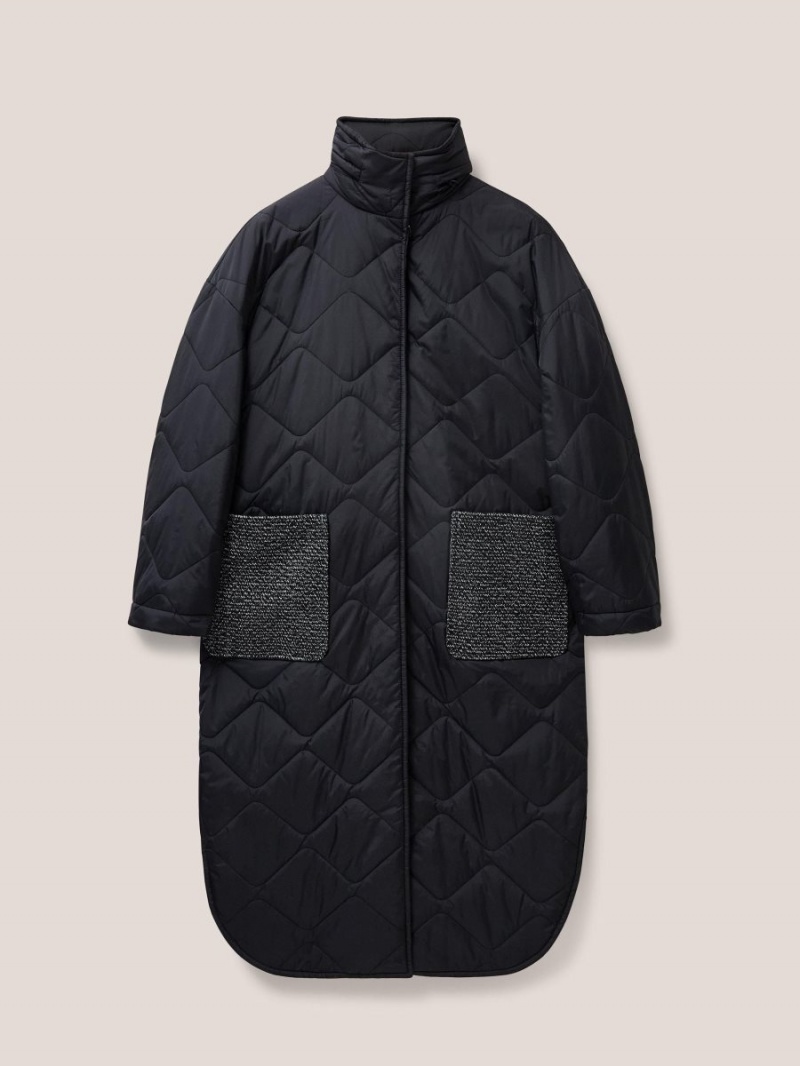 White Stuff Luna Fabric Mix Quilted Coat Black Multi | 957612NDO