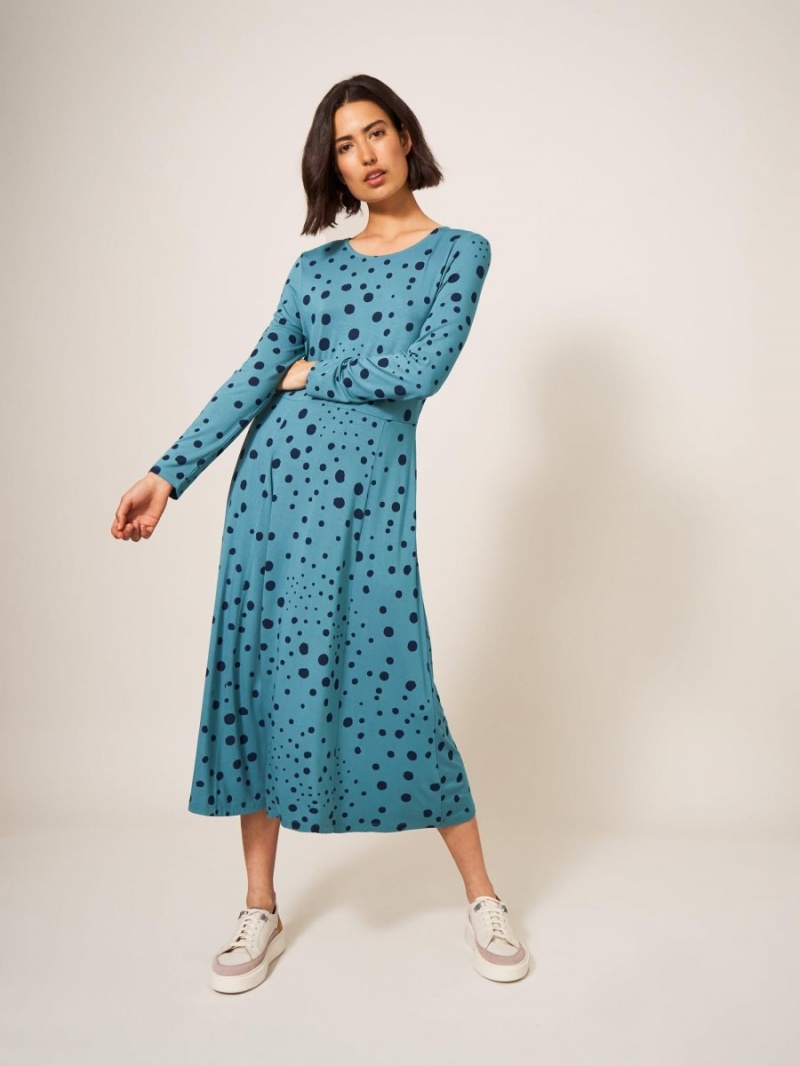 White Stuff Madeline Jersey Dress Teal Multi | 691258EZU