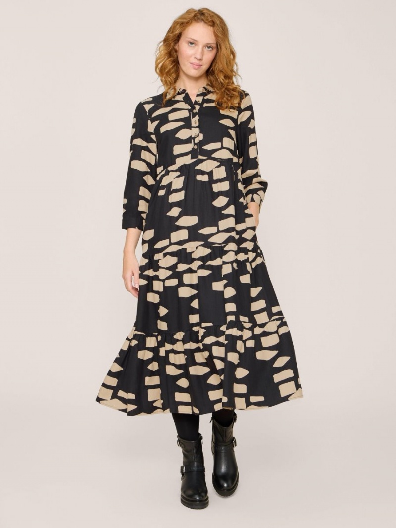 White Stuff Maya Tiered Shirt Dress Black Print | 760521VYW