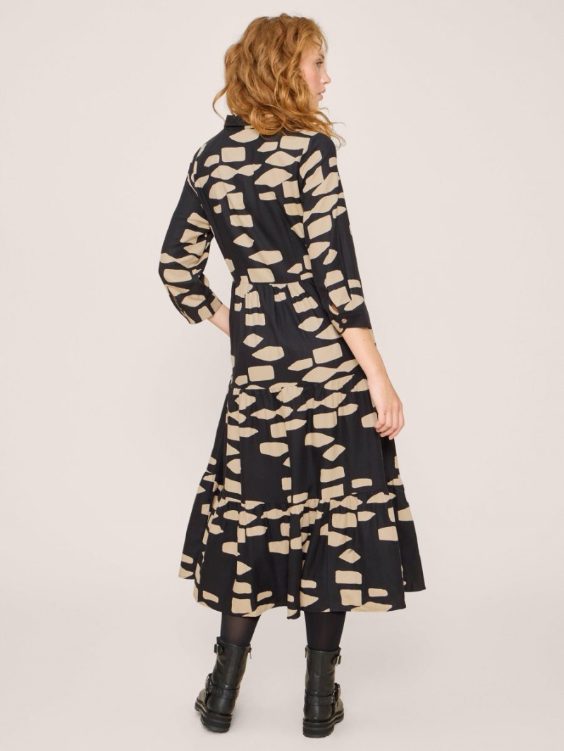 White Stuff Maya Tiered Shirt Dress Black Print | 760521VYW