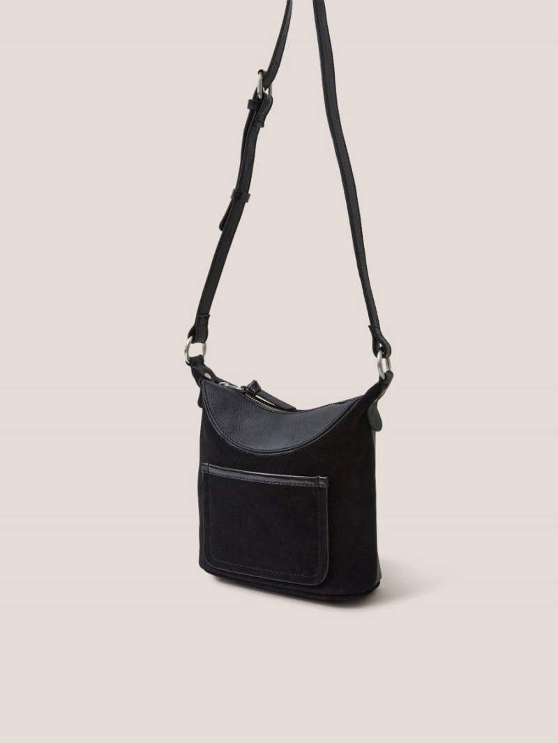 White Stuff Mini Fleur Leather Crossbody Pure Black | 038214YBE