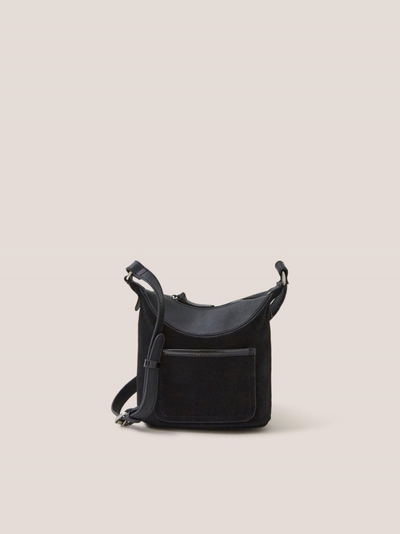 White Stuff Mini Fleur Leather Crossbody Pure Black | 038214YBE