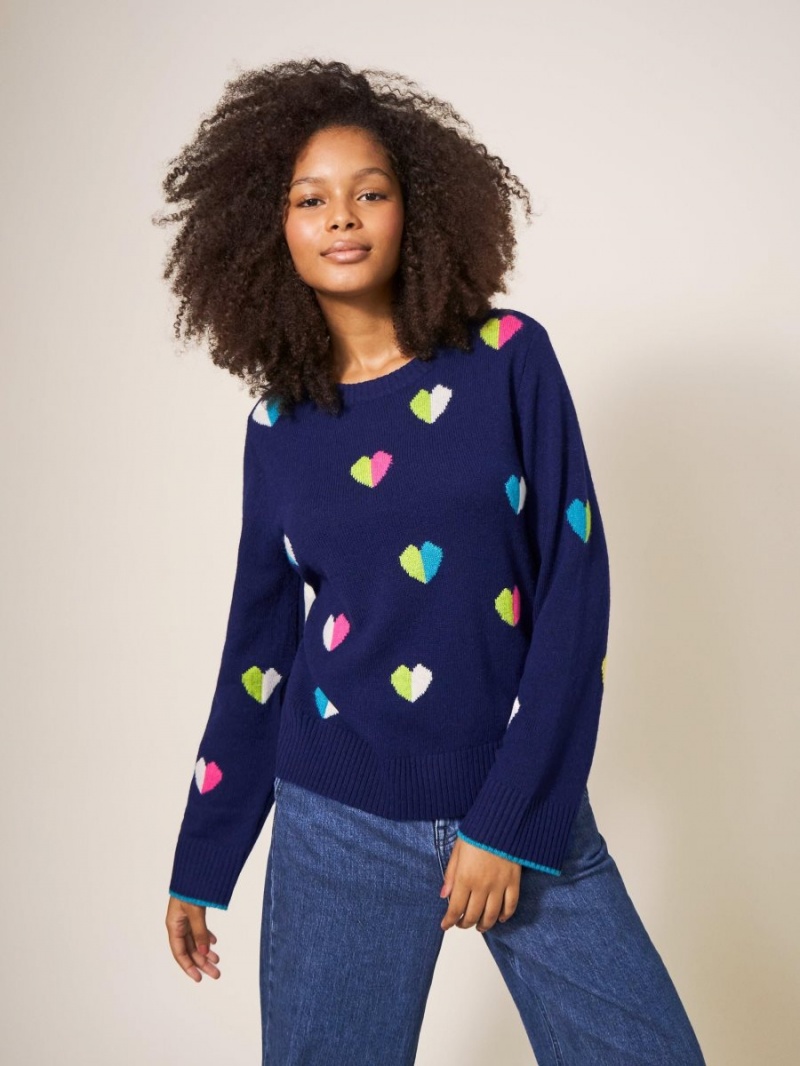 White Stuff Multi Heart Wool Jumper Navy Multi | 958270FMX