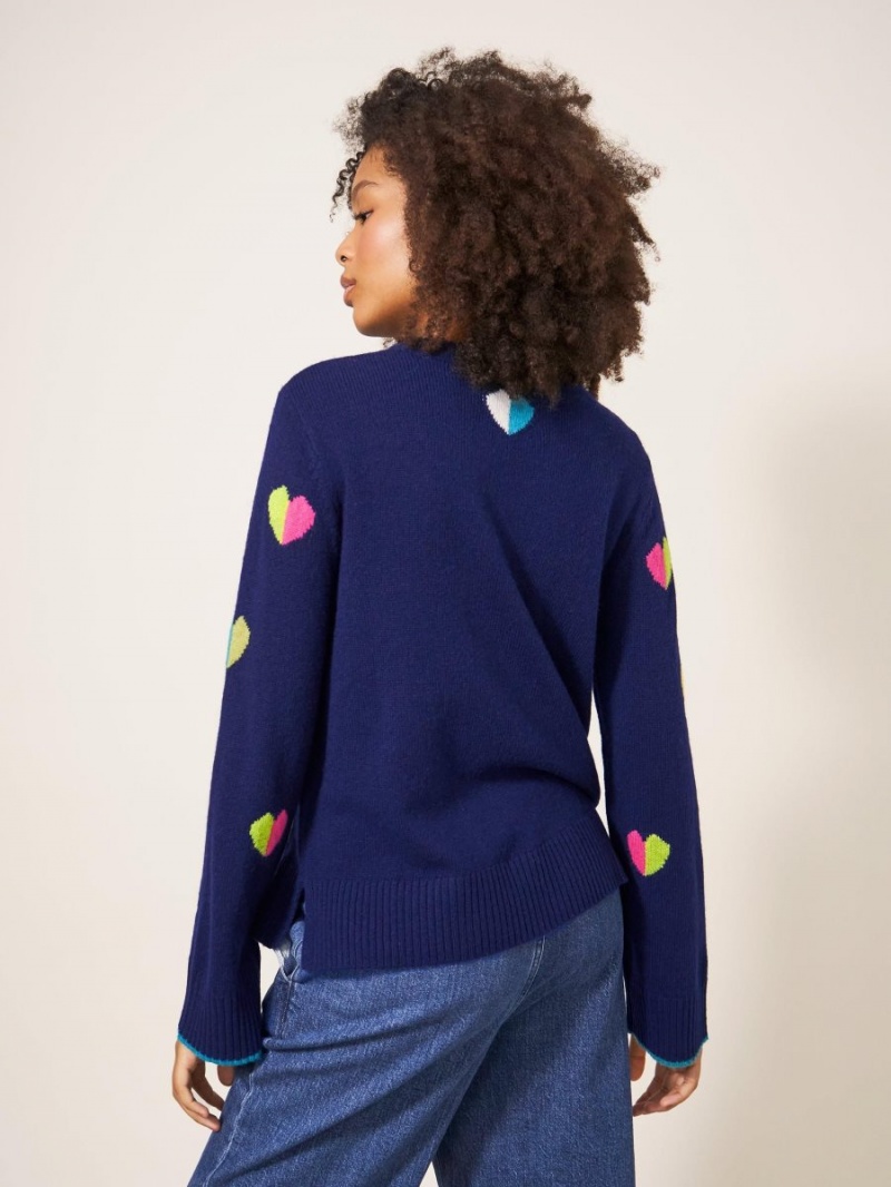 White Stuff Multi Heart Wool Jumper Navy Multi | 958270FMX