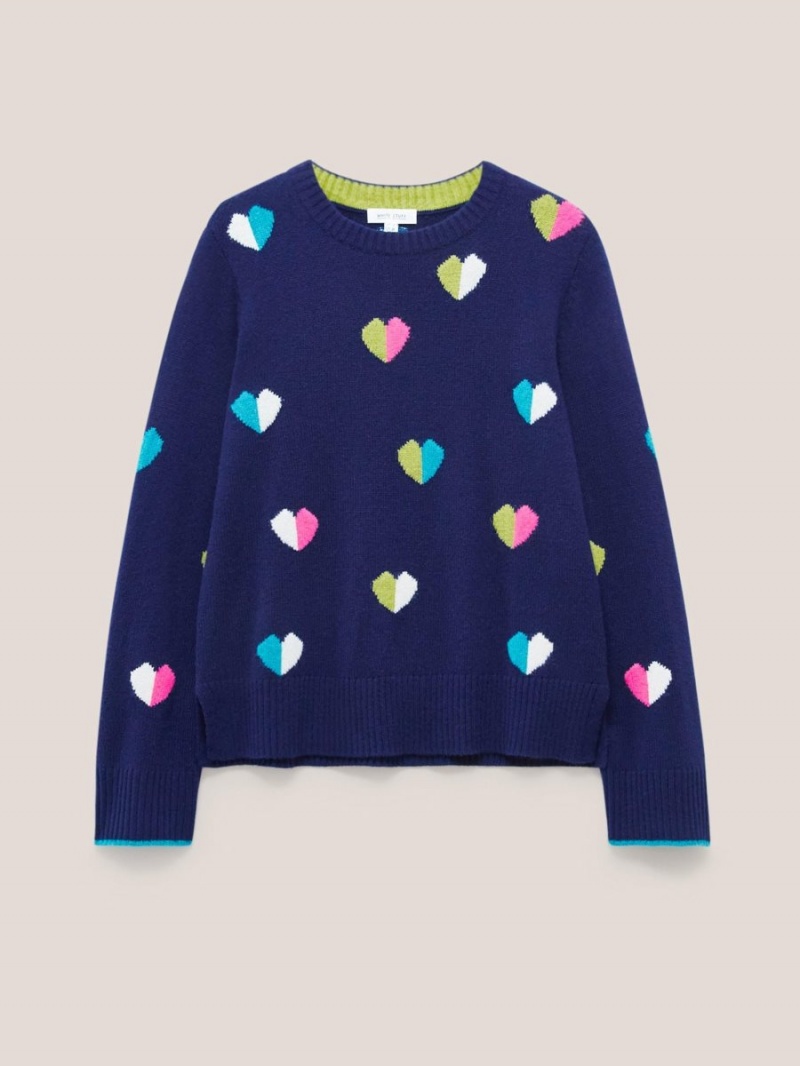 White Stuff Multi Heart Wool Jumper Navy Multi | 958270FMX