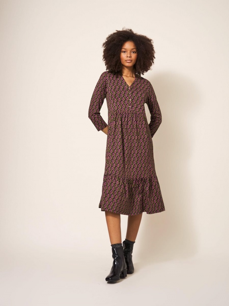 White Stuff Naya Jersey Cotton Dress Black Print | 198435NJL