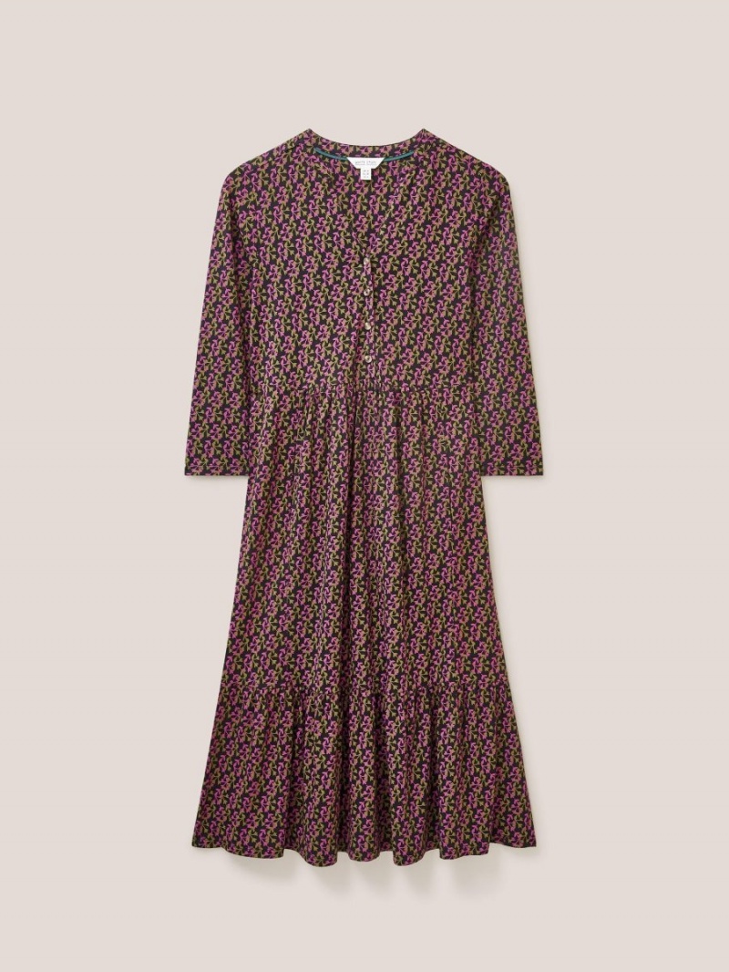 White Stuff Naya Jersey Cotton Dress Black Print | 198435NJL