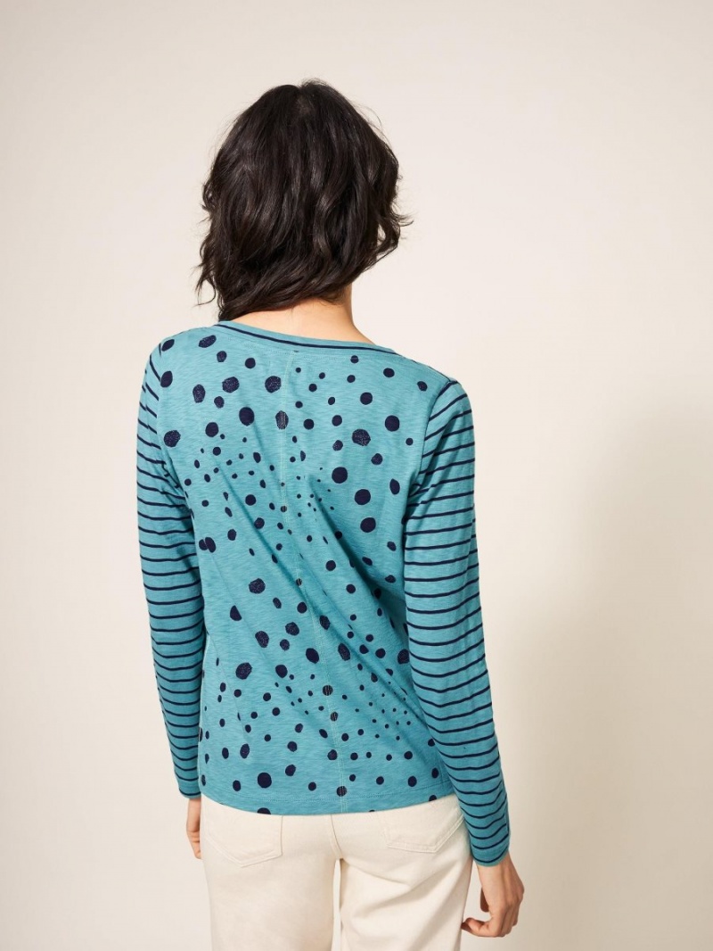 White Stuff Nelly Long Sleeve T-shirt Teal Multi | 512908WIV