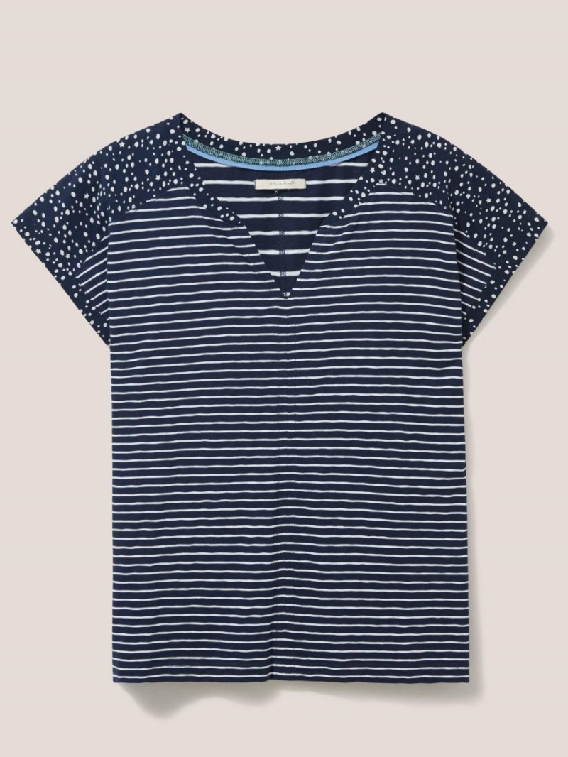 White Stuff Nelly Notch Neck Tee Navy Multi | 741935DST