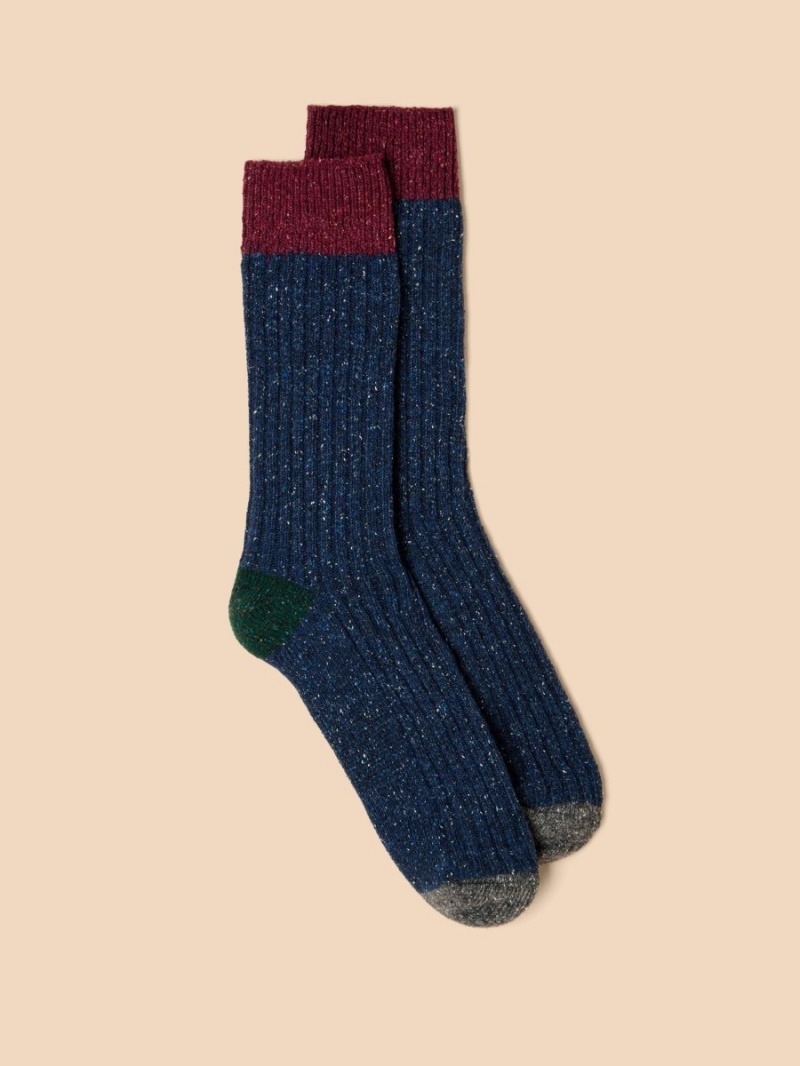 White Stuff Nep Rib Wool Mix Boot Sock Navy Multi | 172568ZUS