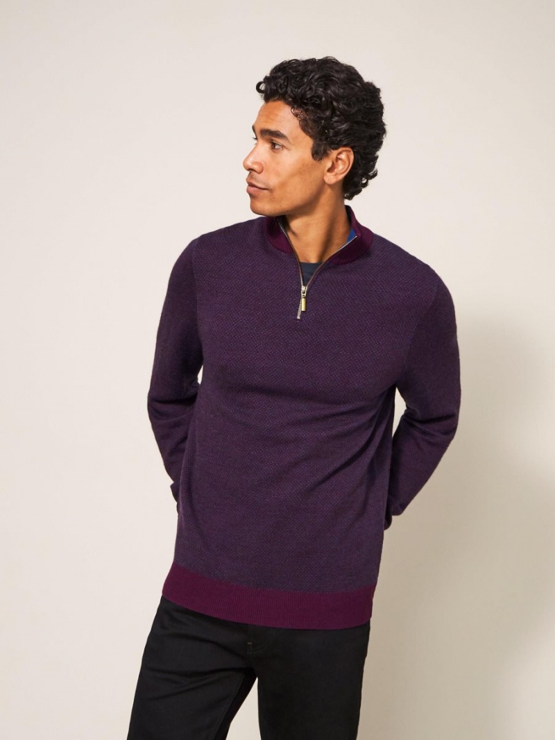 White Stuff Newport Merino Jacquard Funnel Mid Plum | 206713FJW