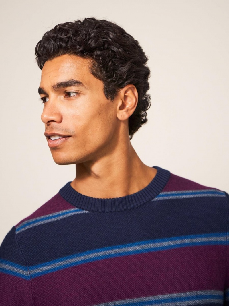 White Stuff Newport Merino Stripe Crew Navy Multi | 247061ODA