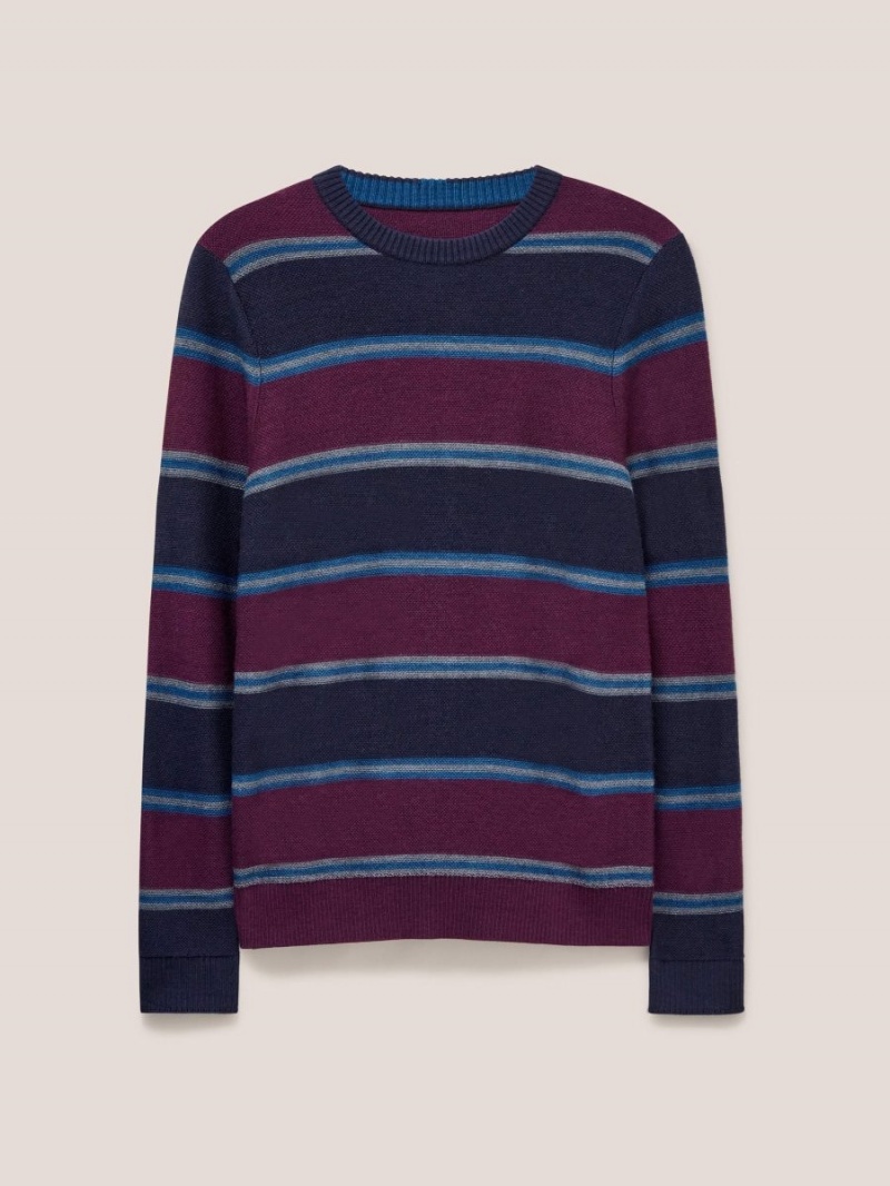 White Stuff Newport Merino Stripe Crew Navy Multi | 247061ODA