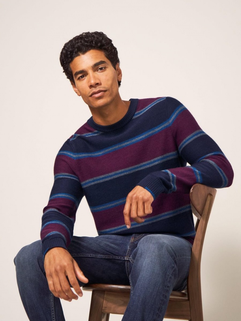 White Stuff Newport Merino Stripe Crew Navy Multi | 247061ODA