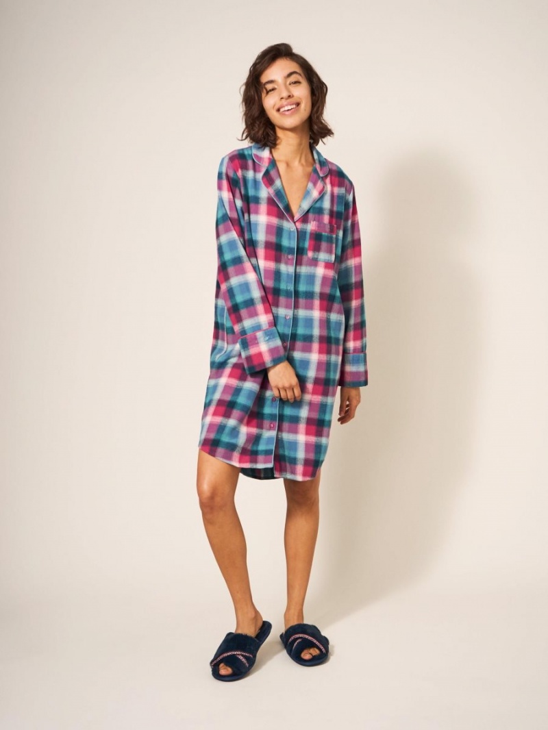 White Stuff Nina Organic Check Nightie Teal Multi | 352417OFM