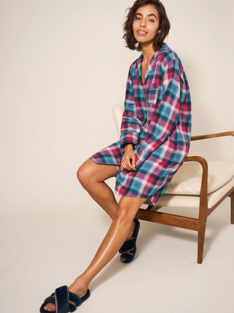 White Stuff Nina Organic Check Nightie Teal Multi | 352417OFM