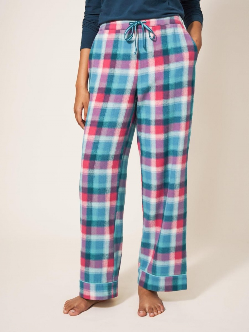 White Stuff Nina Organic Check Pj Bottom Teal Multi | 435902ORC