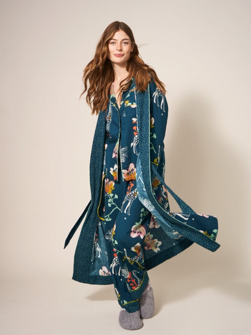 White Stuff Nina Organic Dressing Gown Teal Print | 175462REJ