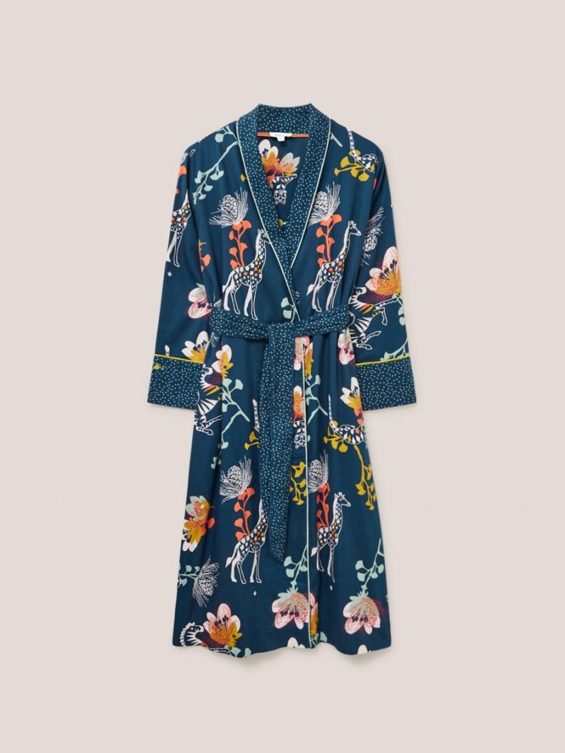 White Stuff Nina Organic Dressing Gown Teal Print | 175462REJ