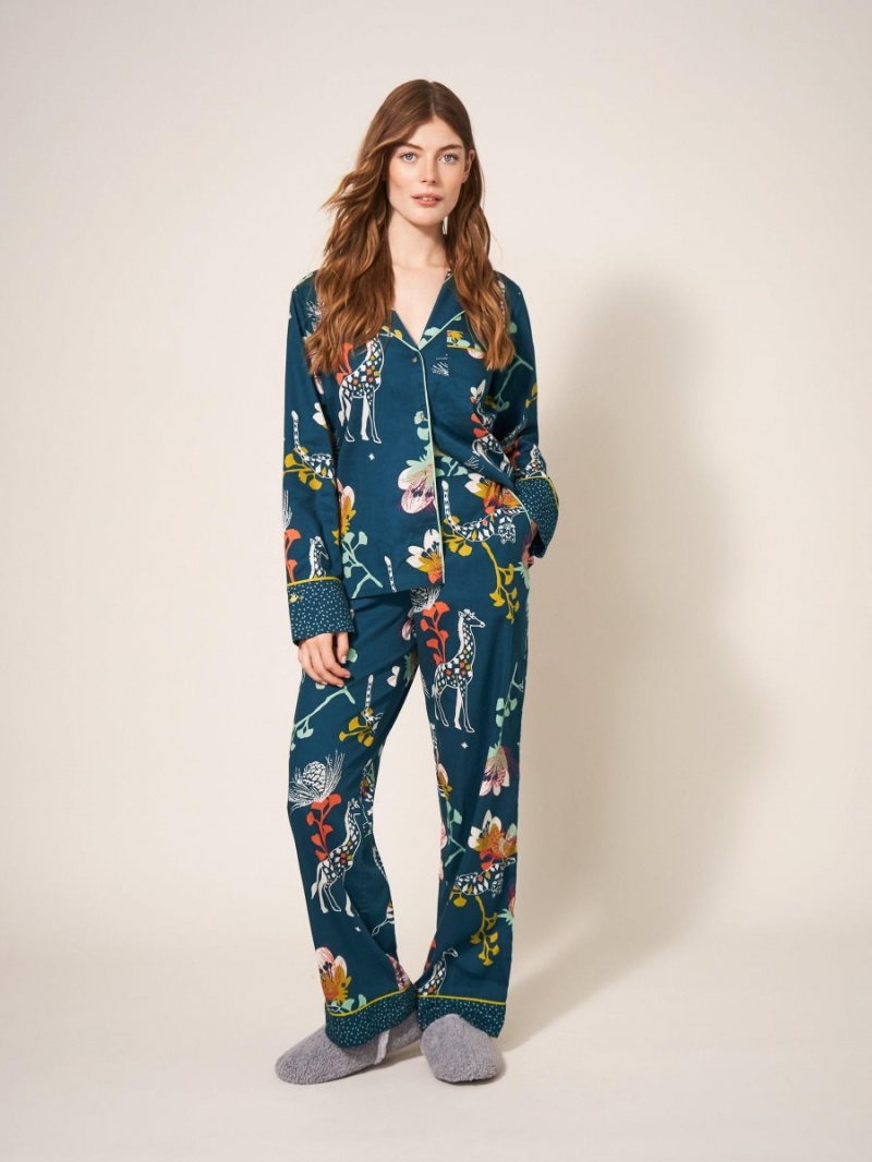 White Stuff Nina Organic Pj Bottom Teal Print | 246809WAR