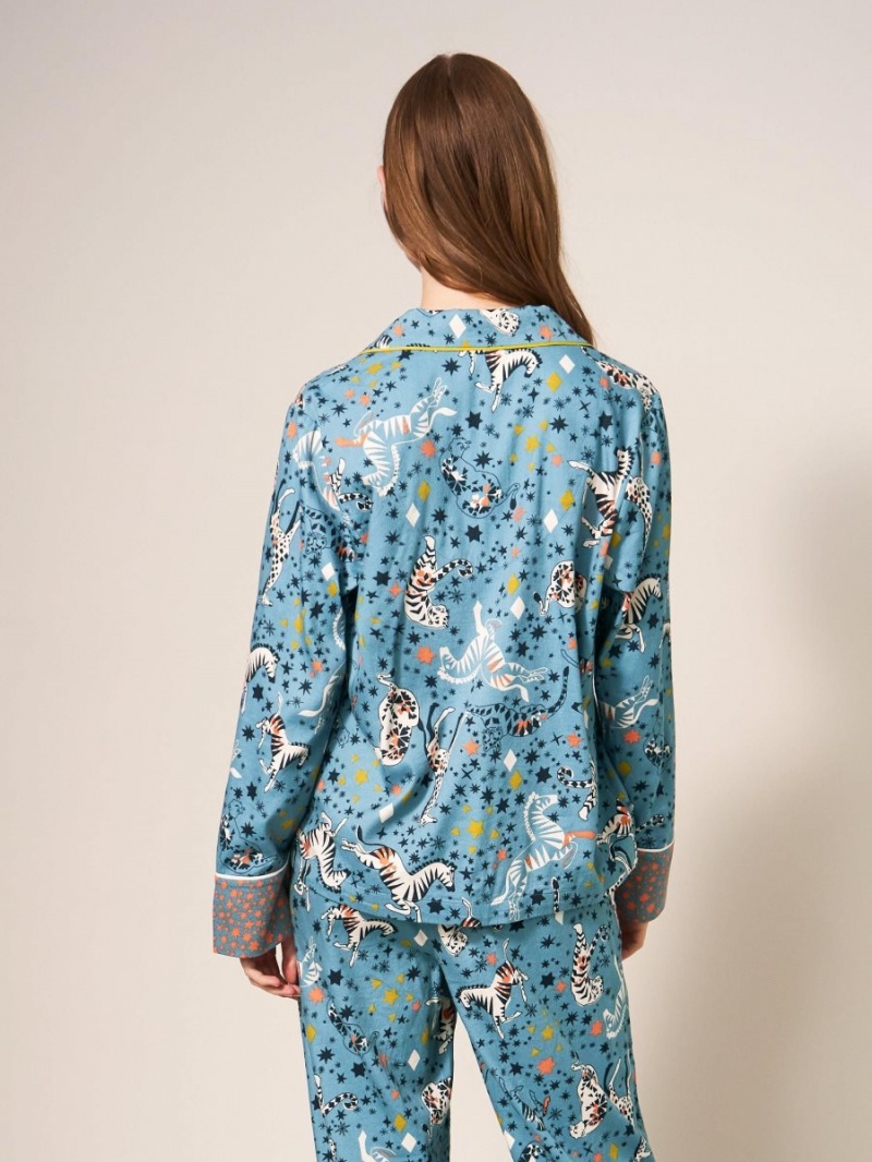 White Stuff Nina Organic Pj Shirt Blue Multi | 893546DRY