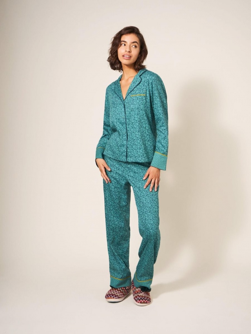 White Stuff Nina Organic Pj Shirt Teal Multi | 279613DZX