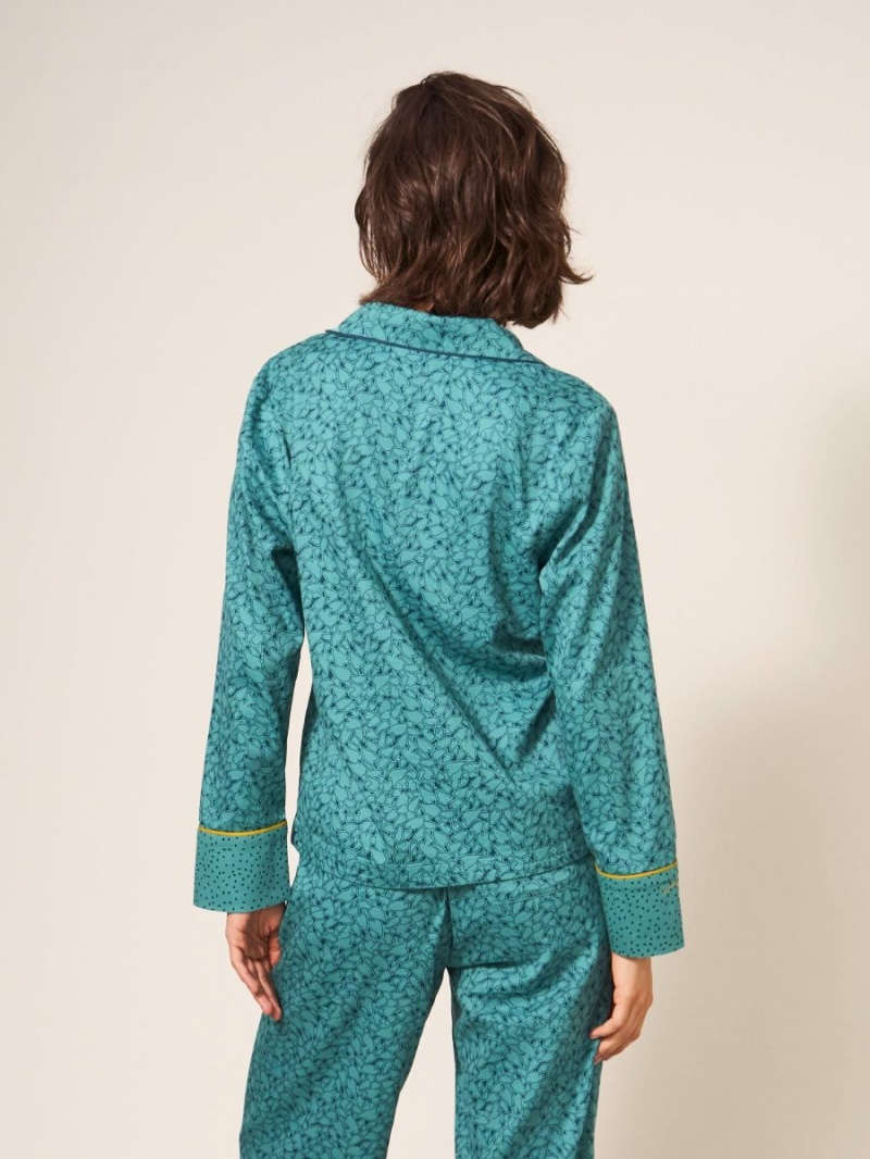 White Stuff Nina Organic Pj Shirt Teal Multi | 279613DZX