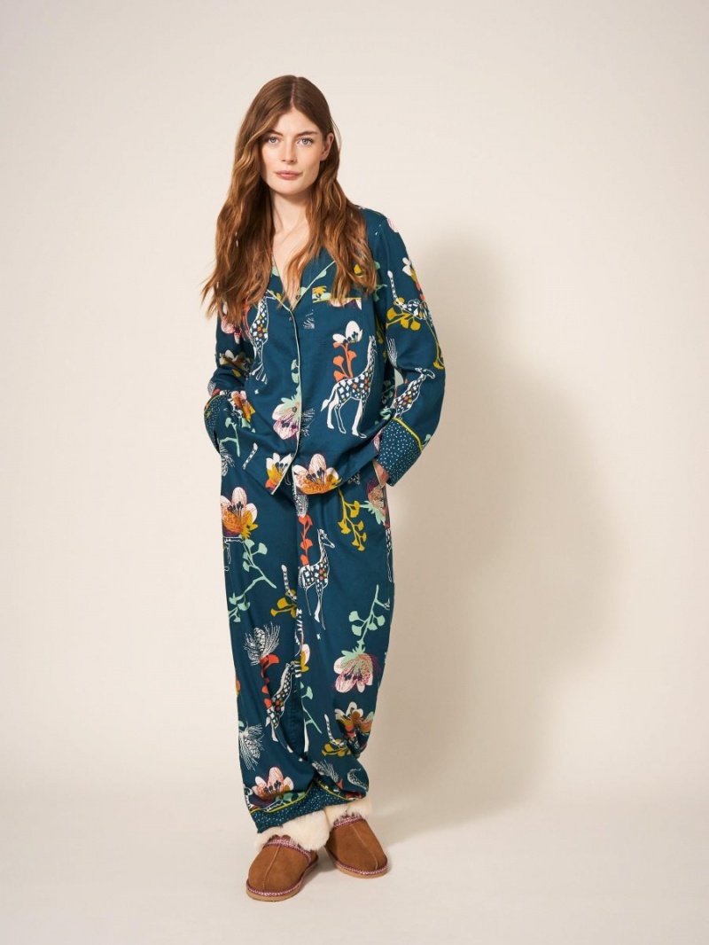 White Stuff Nina Organic Pj Shirt Teal Print | 320897AQD