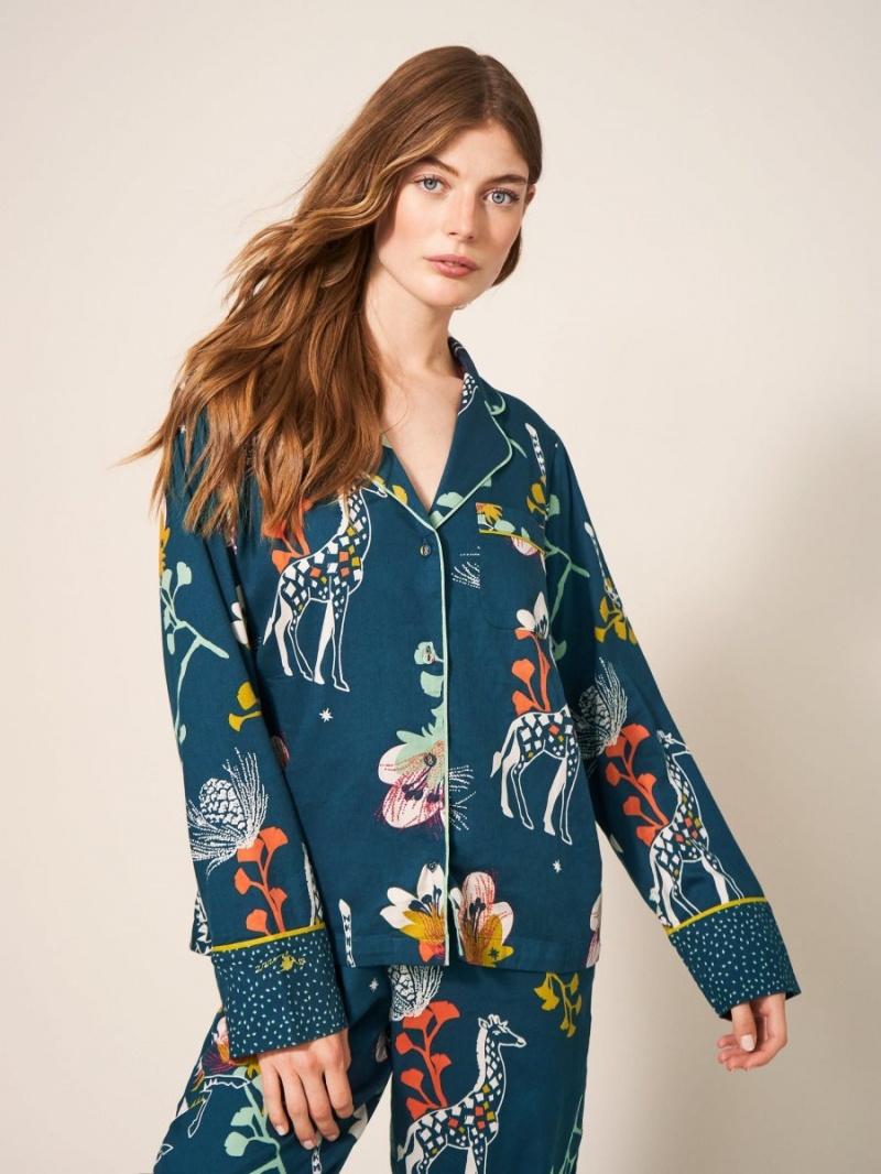 White Stuff Nina Organic Pj Shirt Teal Print | 320897AQD