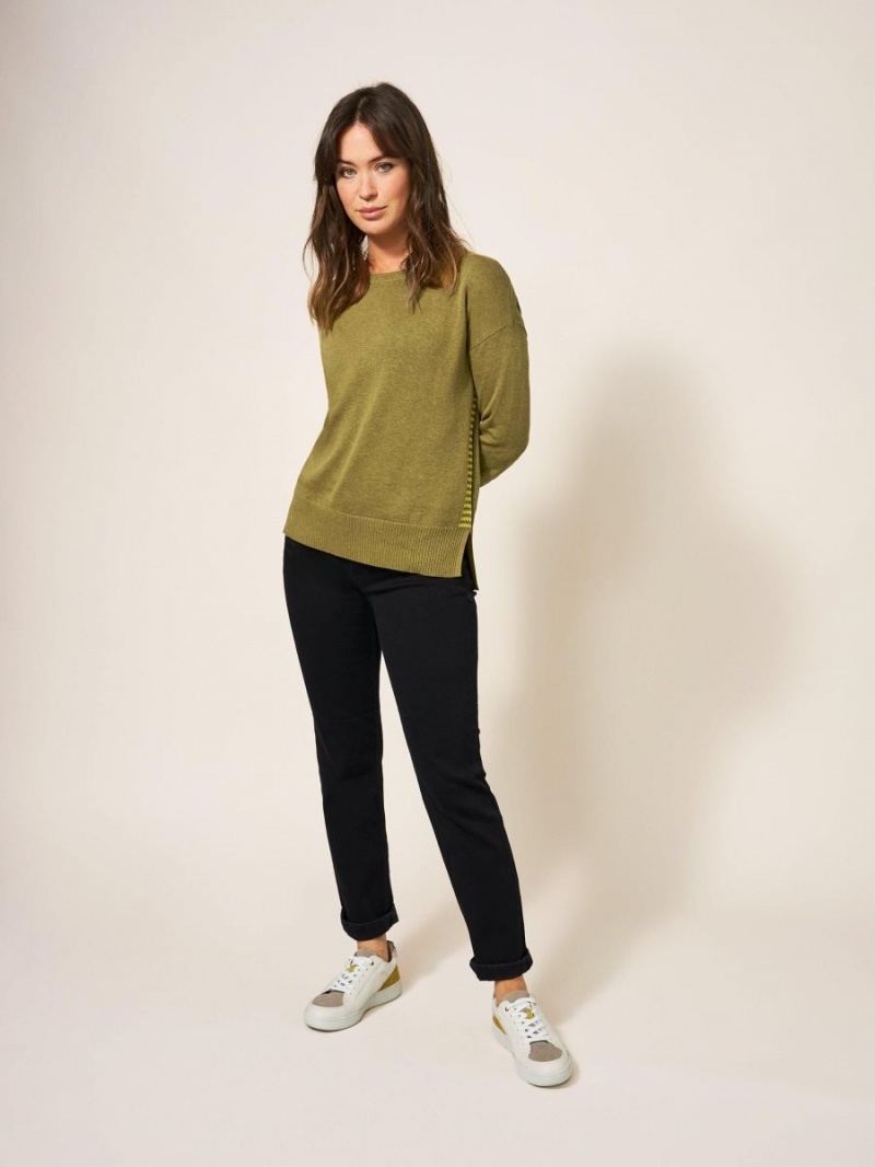 White Stuff Olive Crew Neck Jumper Deep Green | 507819QEA